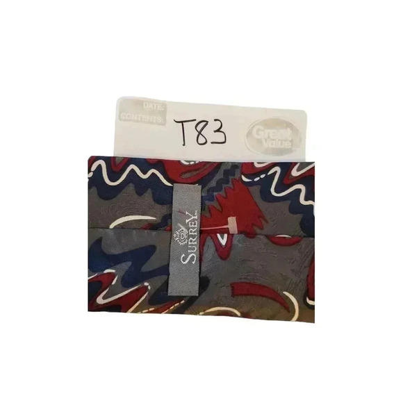 SURREY Luxury Abstract Pattern Red Blue Gray Tie Necktie Business Church Work - Picture 11 of 11